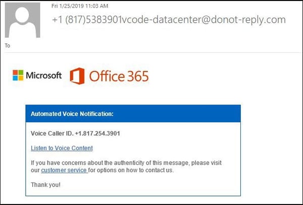 Office 365 phishing email