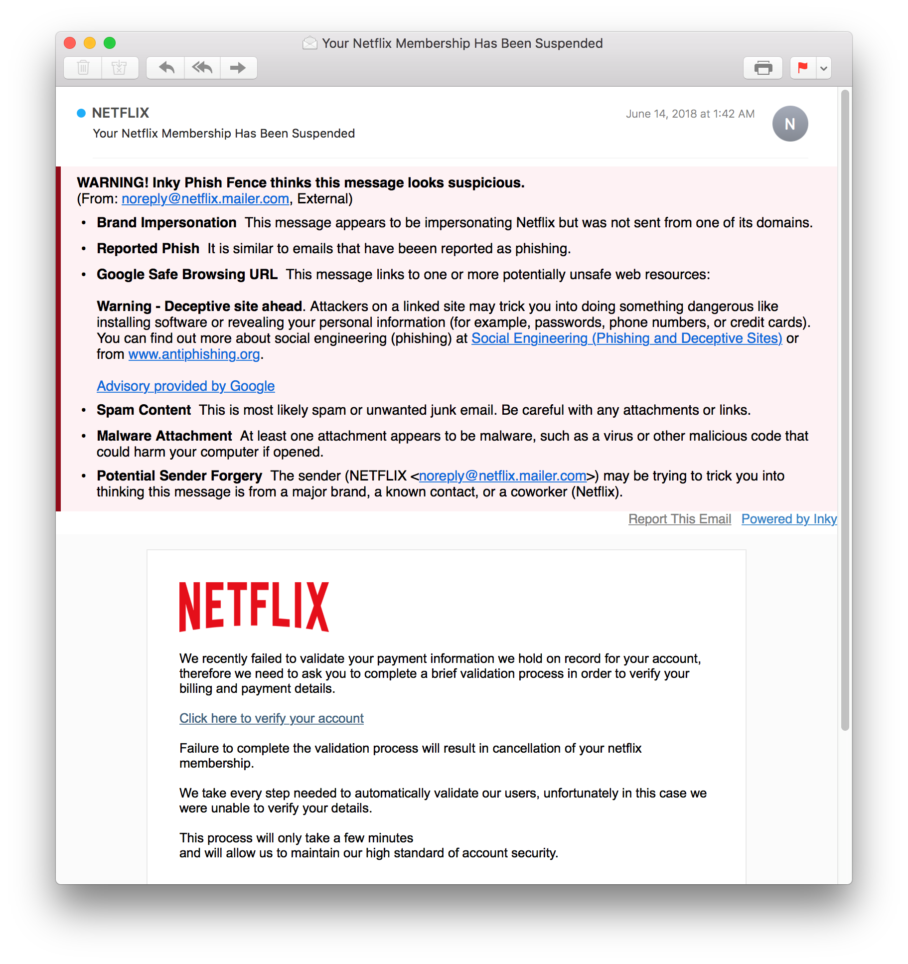 Netflix phishing email 