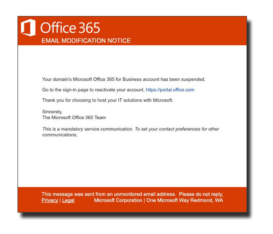 Microsoft phishing email