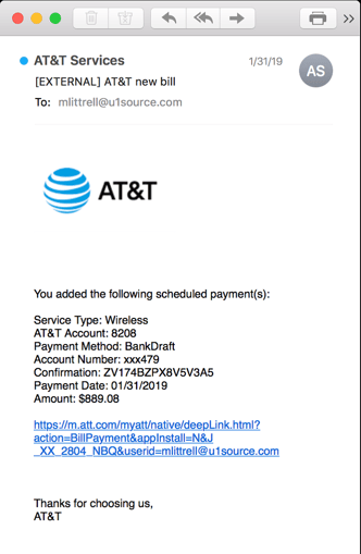 AT&T phishing email 