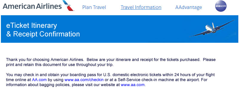 American Airlines email 