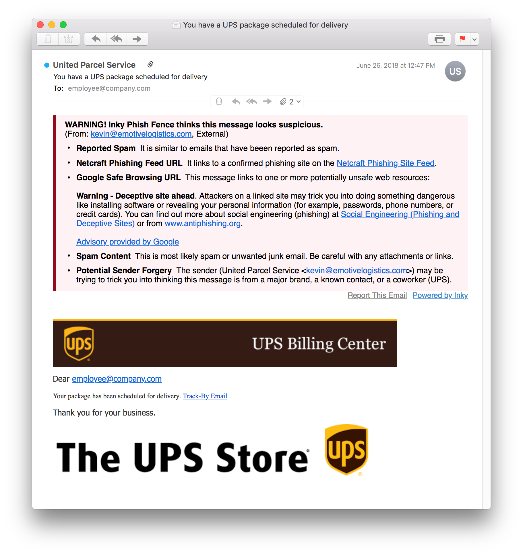 UPS store phishing email 